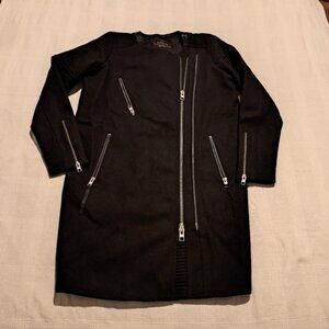 All Saints womens size 2 black Sharr coat, 80% wool, leather collar
